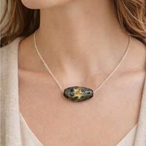 Hand Crafted Focal Bead Necklace Olive and Cream